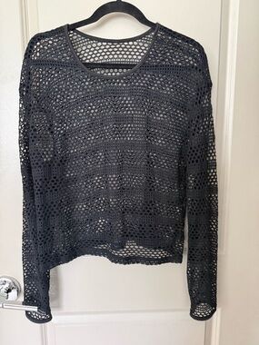 Black Crochet Open-Weave Long Sleeve Top size XL